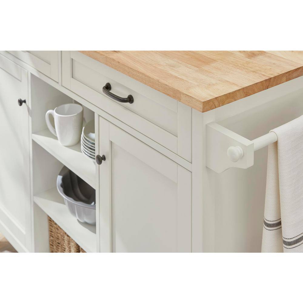 Home Decorators Collection Rockford White Rolling Kitchen Cart with Butcher Block Top and Double-Drawer Storage (56