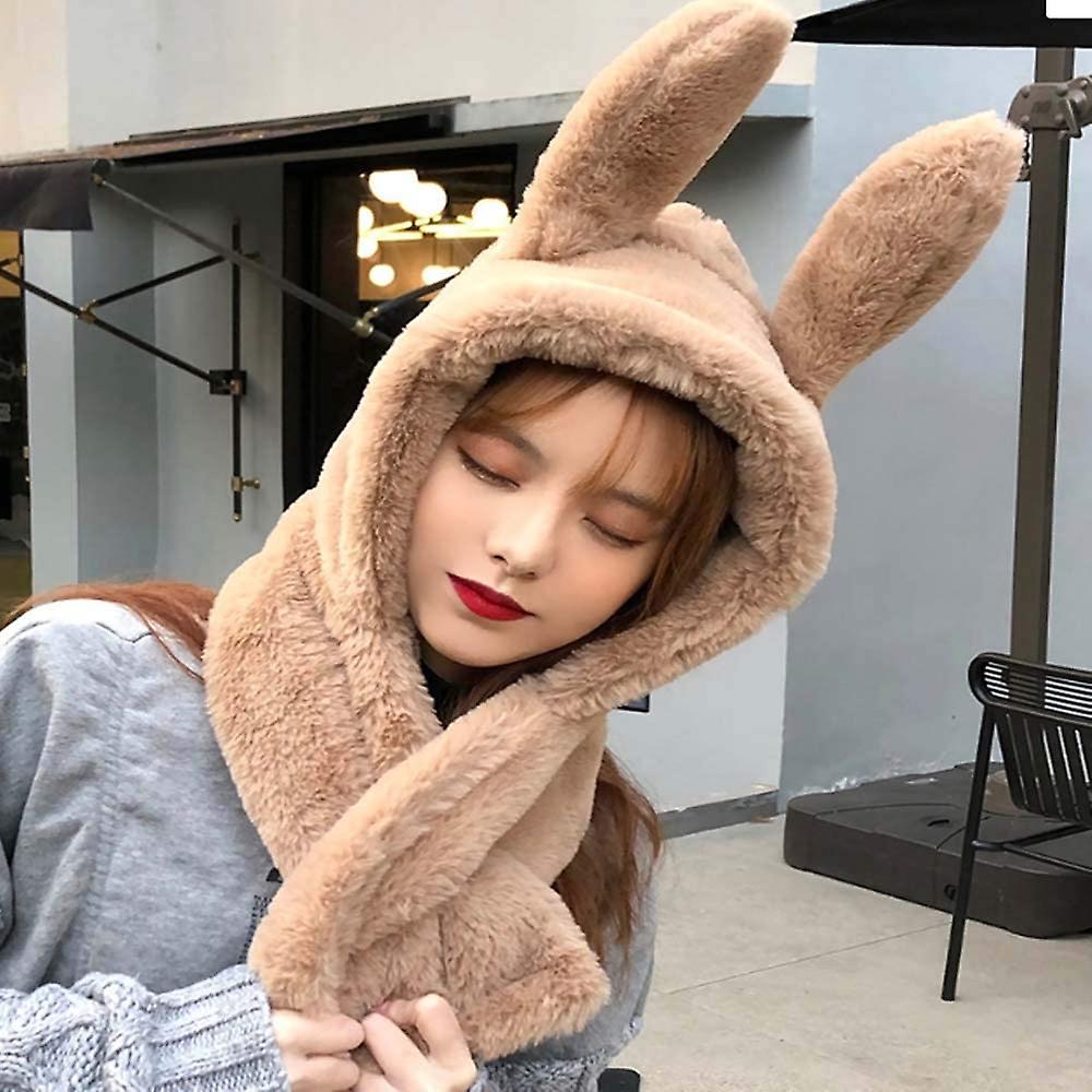 Winter Warm Beanie Pop Up Ears Plush Hat Ear Moving Jumping Rabbit Hat Bunny Cap For Women Girls Khaki -