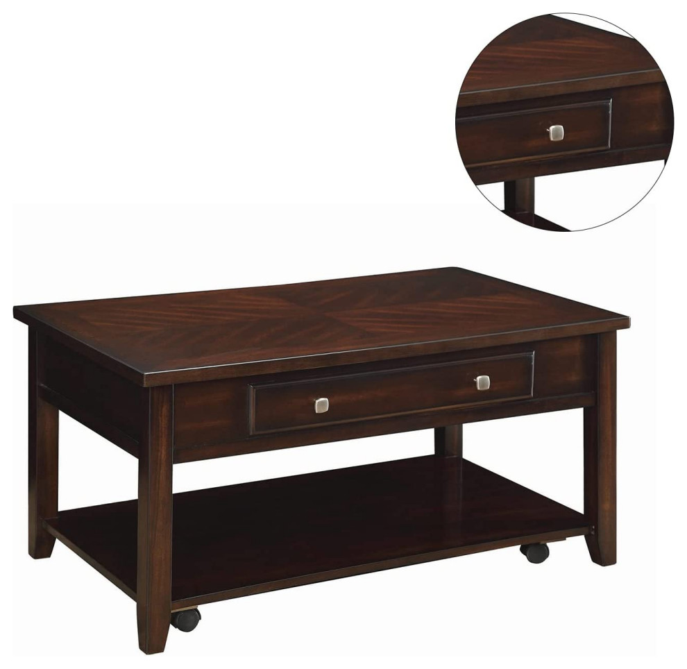 Classic Coffee Table  Lower Shelf  ampStorage Drawer With Rectangular Top  Walnut   Traditional   Coffee Tables   by Decor Love  Houzz