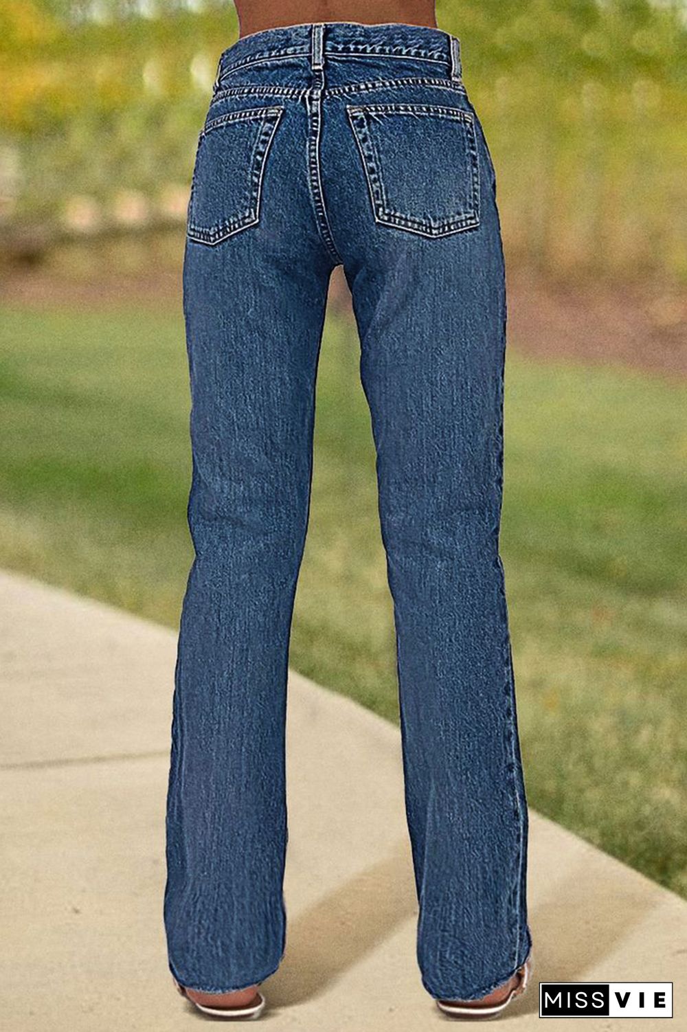 Button Fly Mid Waist Straight Leg Jeans