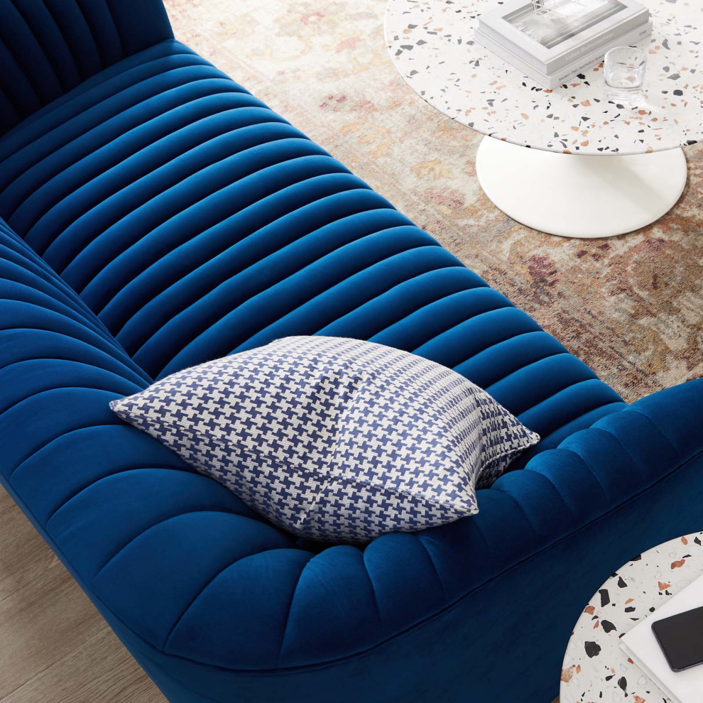 Announce Performance Velvet Channel Tufted Loveseat  Navy   Contemporary   Loveseats   by GwG Outlet  Houzz