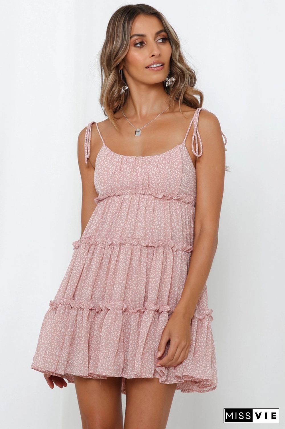 Floral Print Tiered Ruffled Flowy Slip Dress