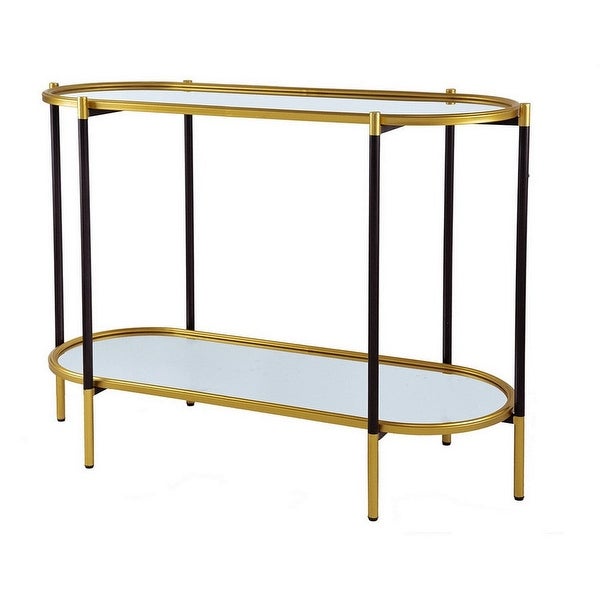 30 Inch Console Sideboard Table， Oblong， Mirrored Top， Black， Gold - 41.5L x 17W x 30H， in inches