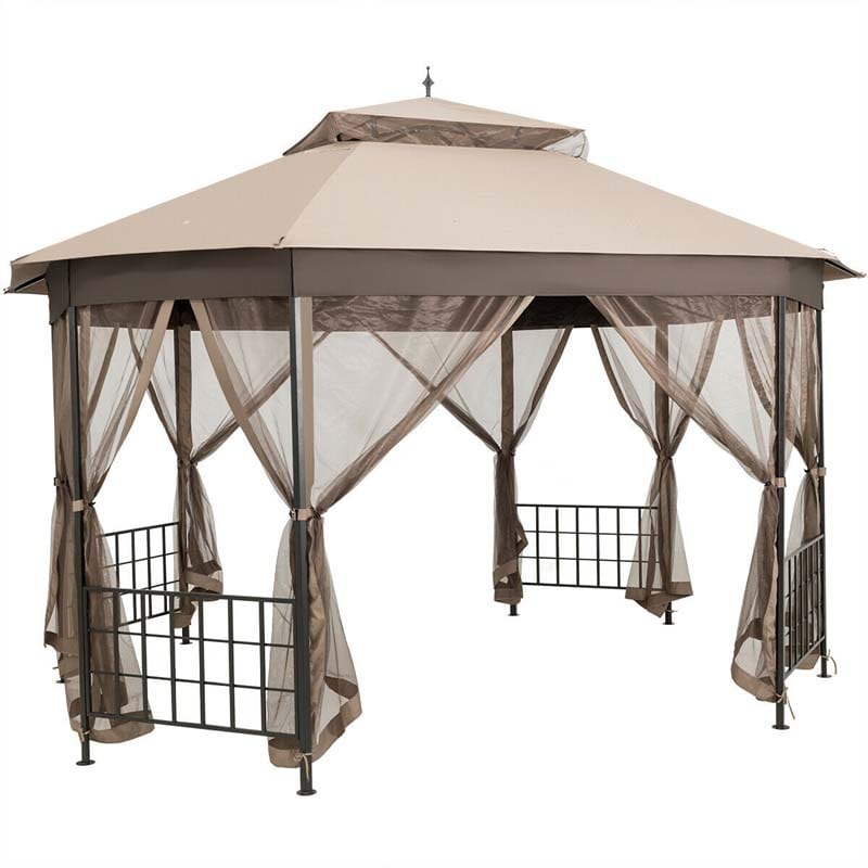 10 x 12 FT Heavy-Duty Octagonal Gazebo with Netting, Outdoor Patio Canopy Gazebo Tent for Event Party BBQ