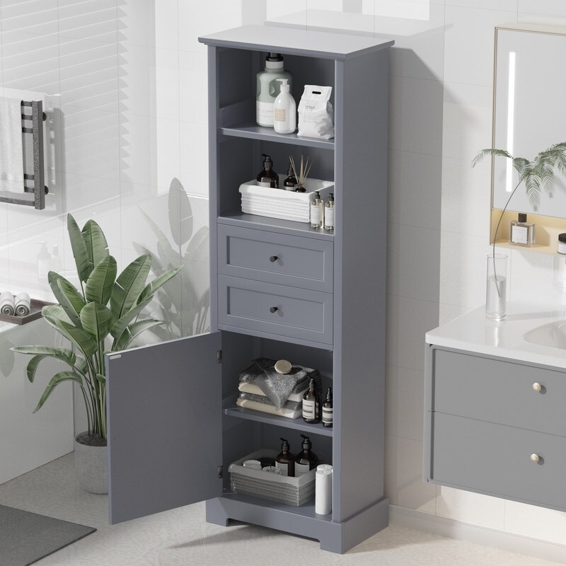 Bathroom Tall Storage Cabinet Two Drawers  Open Storage