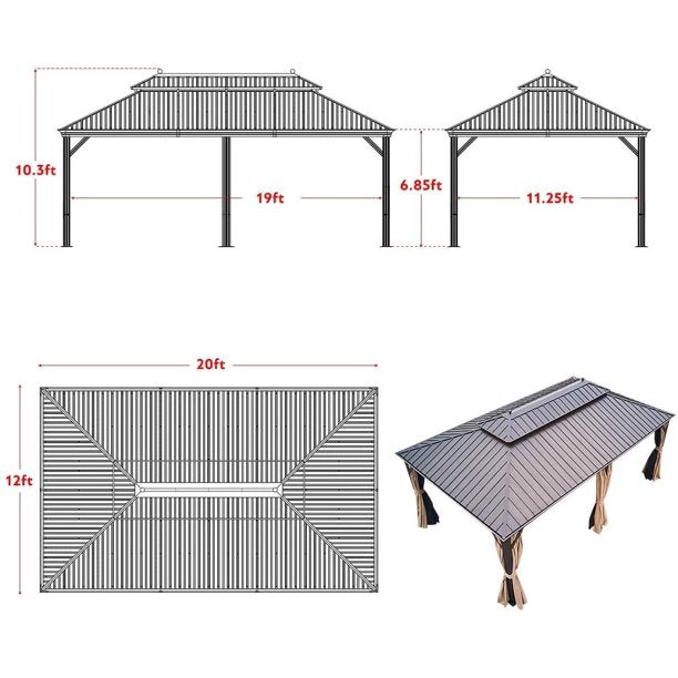 Yoleny 12' X 20' Hardtop Gazebo Galvanized Steel Outdoor Gazebo, Canopy Double Vented Roof for Garden,Patio,Lawns,Parties, Thanksgiving Party