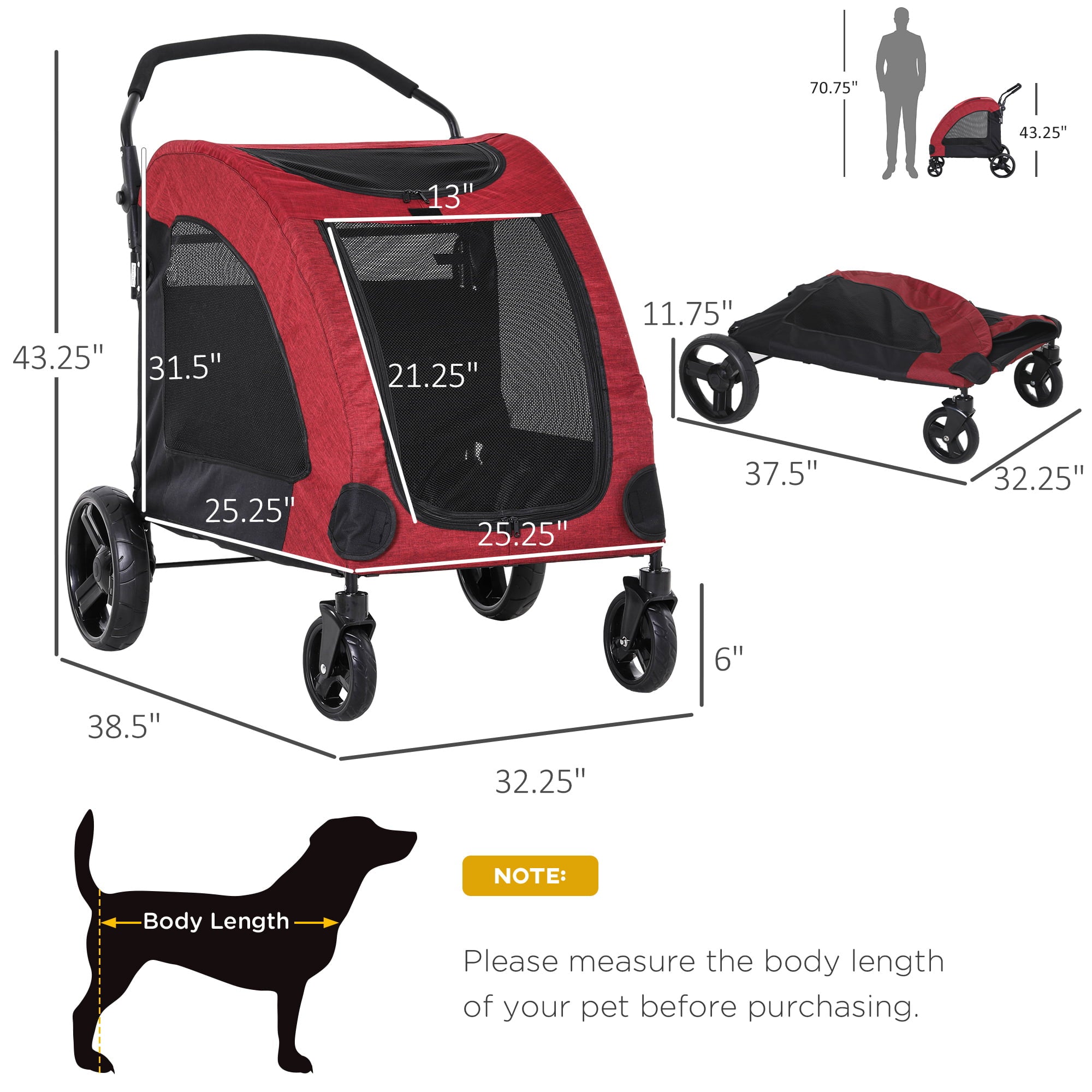 PawHut Pet Stroller Universal Wheel Medium Size Dogs Red