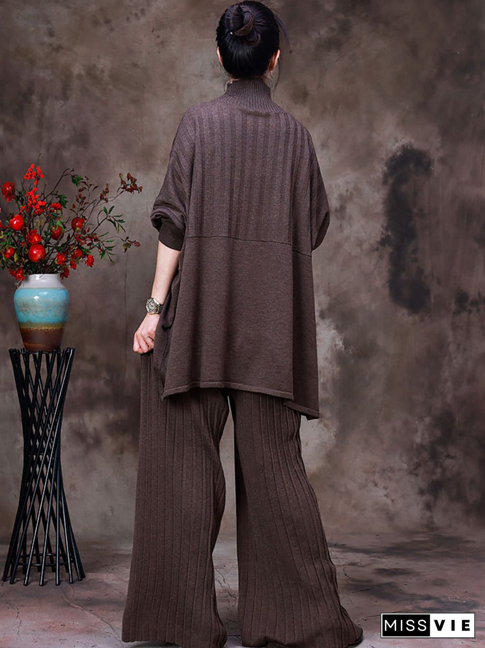 Irregular Sweater And Wide Leg Pants Two-Piece Set