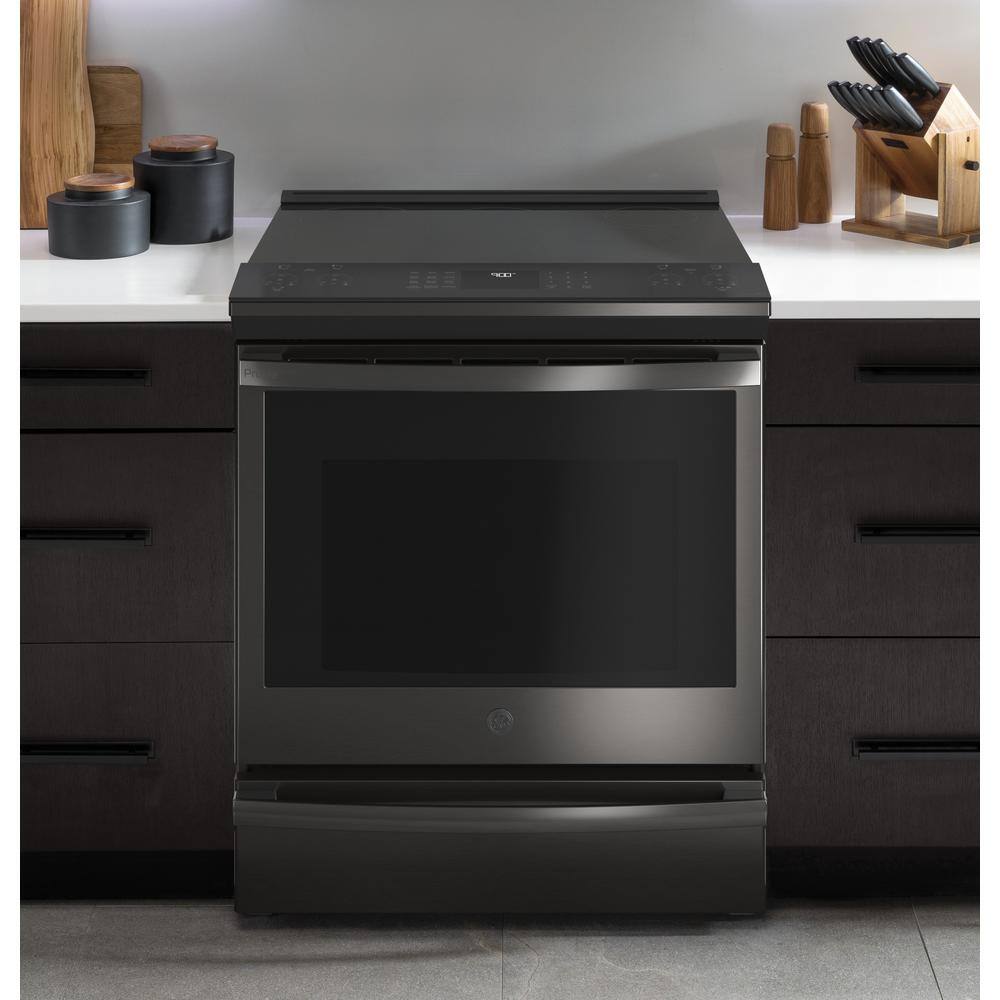 GE Profile 30 in. 5.3 cu. ft. Slide-In Electric Range in Black Stainless with True Convection Air Fry Cooking PSS93BPTS