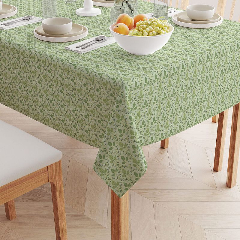 Rectangular Tablecloth， 100% Cotton， 52x104， Green Leaves Ornaments