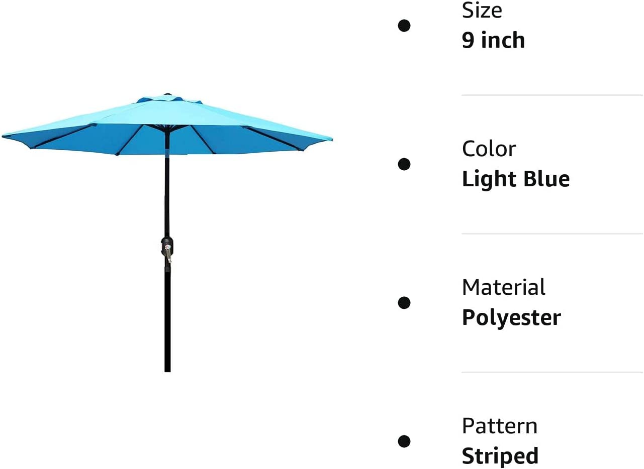 9' Outdoor Market Patio Umbrella with Push Button Tilt and Crank, 8 Ribs (Tan)