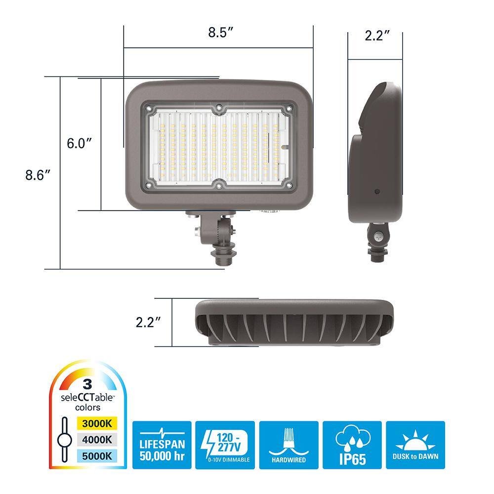 HALO Outdoor Integrated LED Large Floodlight Bronze Finish Selectable CCT 300040005000K 10000 Max lumens Dusk to Dawn GFLL100FSUNVDBZK