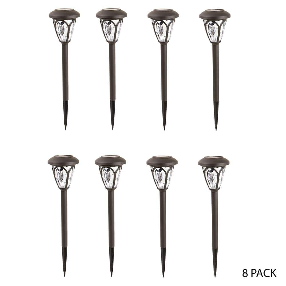 Alpine Corporation 17 in. Tall Outdoor Solar Powered Brown LED Path Light Stakes (Set of 8) SLA418SLR-8