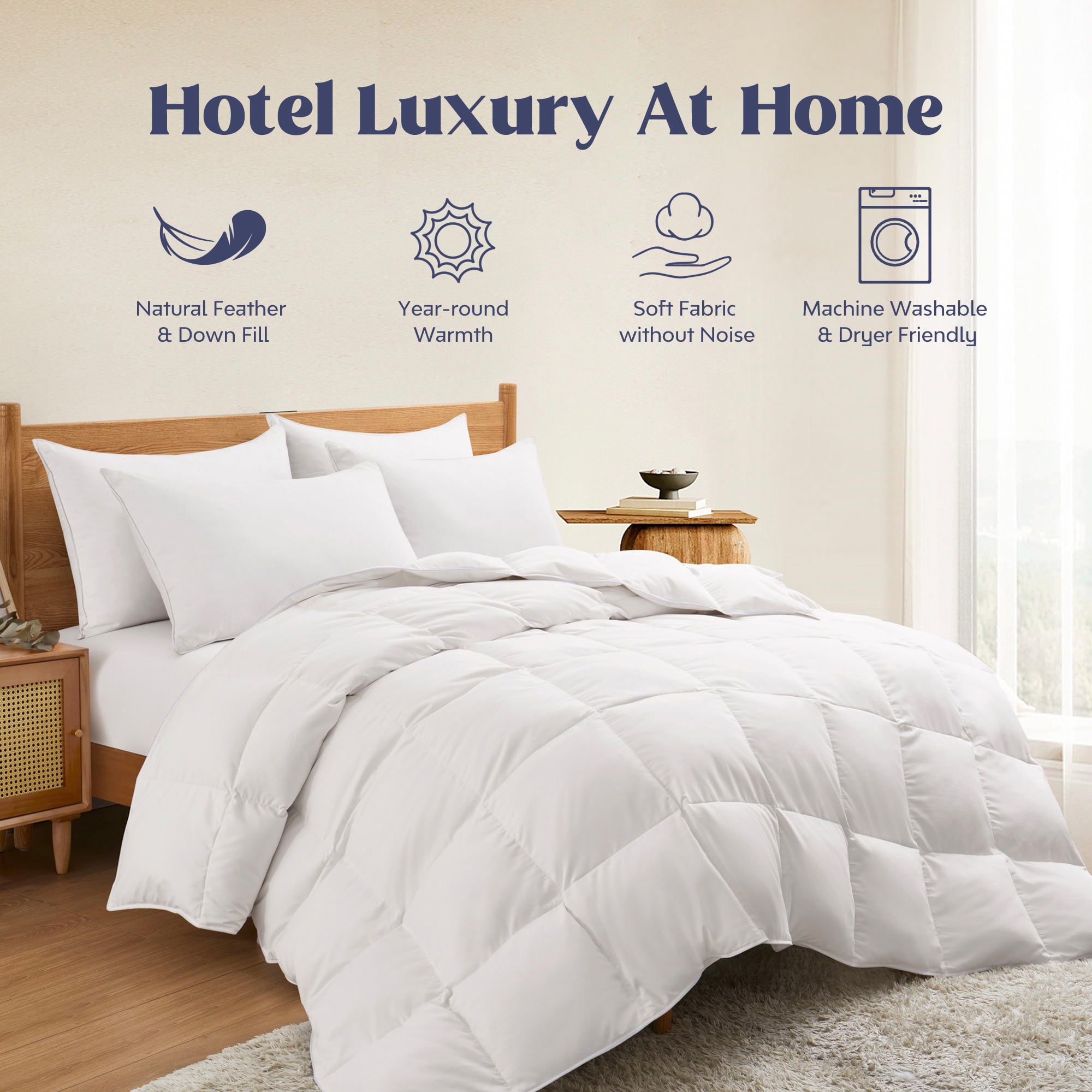 Peace Nest 360TC Ultra Soft All Season Premium White Goose Down and Feather Fiber Comforter， White， Twin