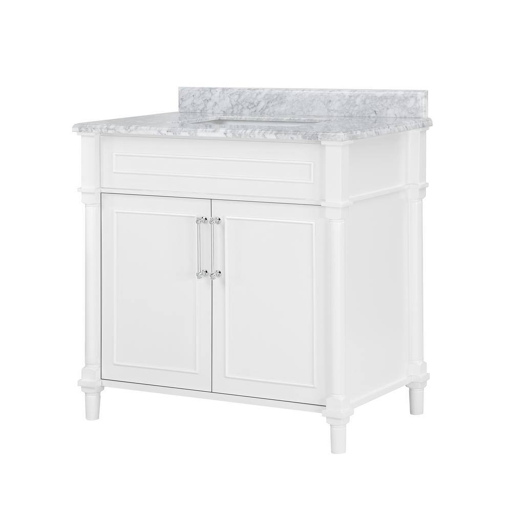 Home Decorators Collection Aberdeen 36 in. W x 22 in. D x 34.5 in. H Bath Vanity in White with White Carrara Marble Top 8103600410