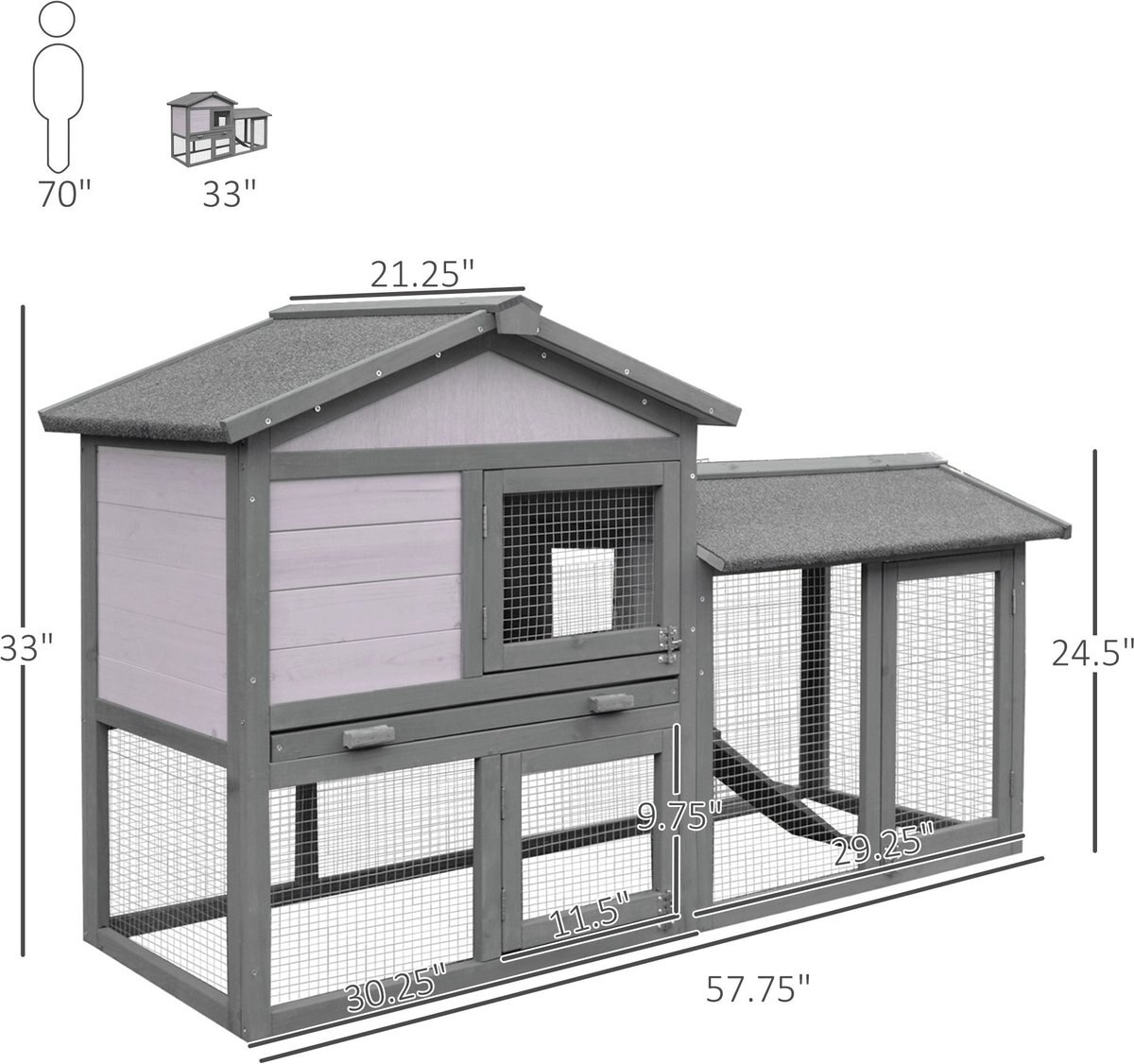 PawHut Outdoor Raised Painted Deluxe Wood Rabbit Hutch