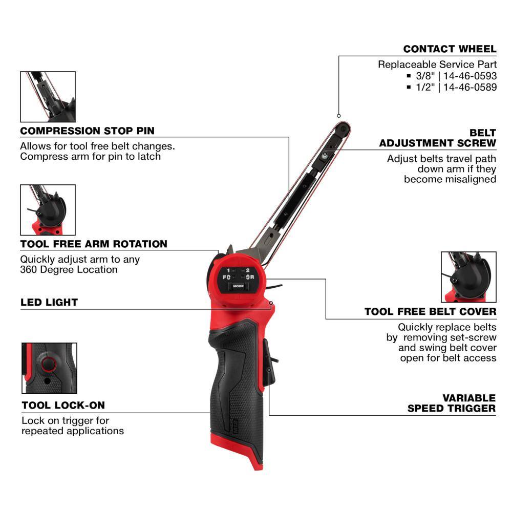 MW M12 FUEL 12V Lithium-Ion Brushless Cordless 12 in. x 18 in. Bandfile and M12 FUEL 3 in. Cut Off Saw 2482-20-2522-20