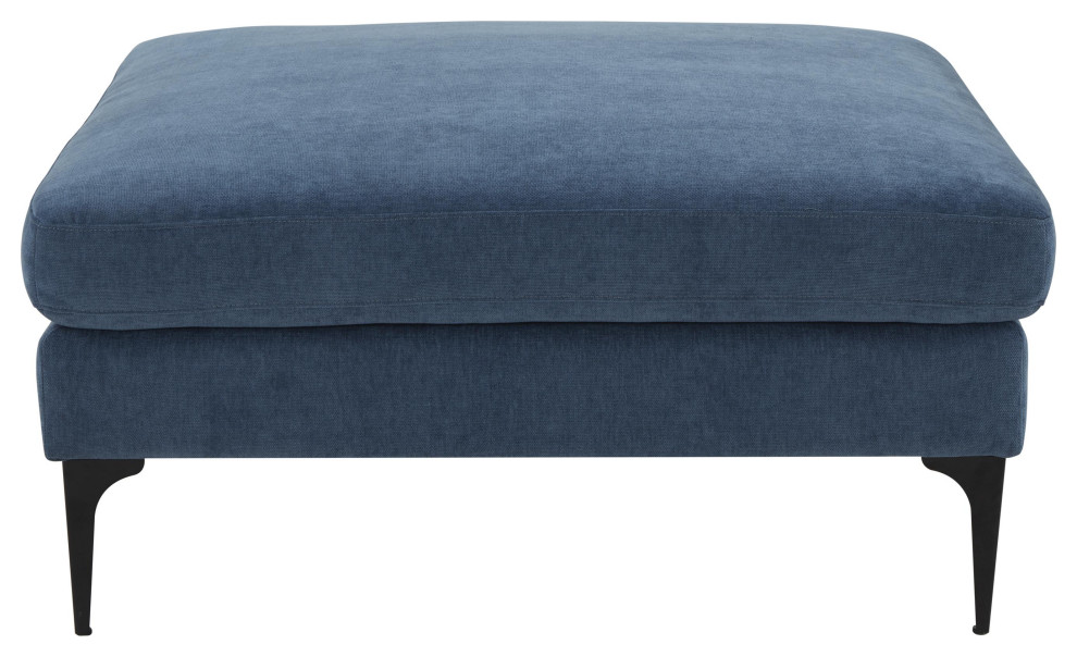 Serena Blue Velvet Ottoman With Black Legs   Midcentury   Footstools And Ottomans   by First of a Kind USA Inc  Houzz