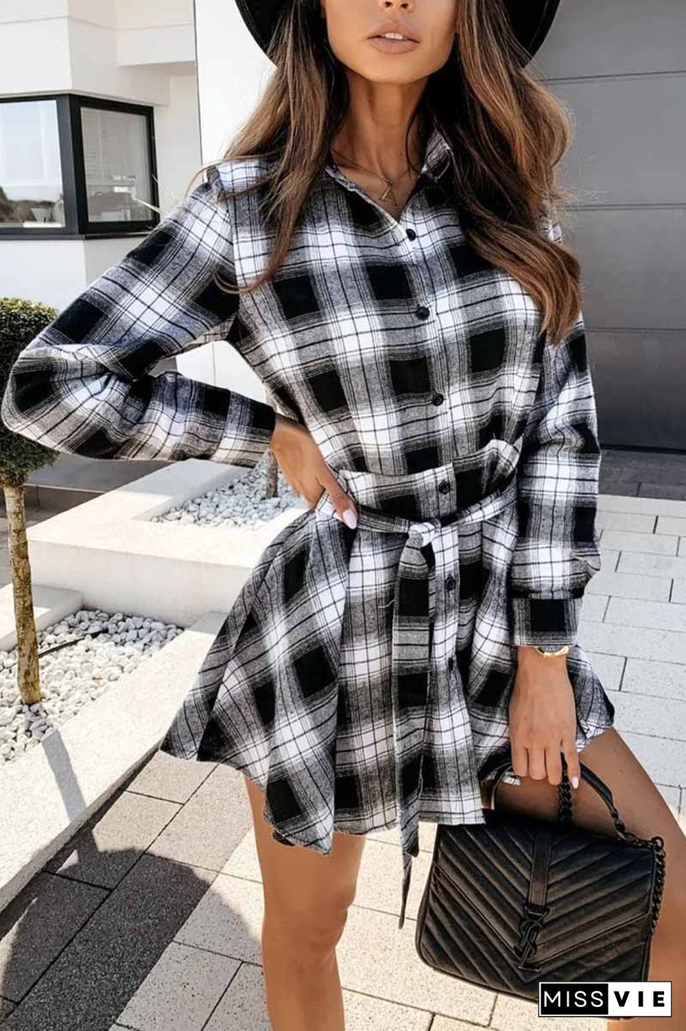 Long Sleeve Plaid Shirt Mini Dress