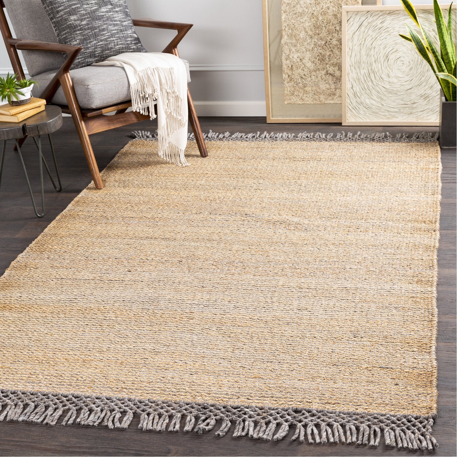 Southampton Hand Woven Rug in Tan, Charcoal, Medium Gray