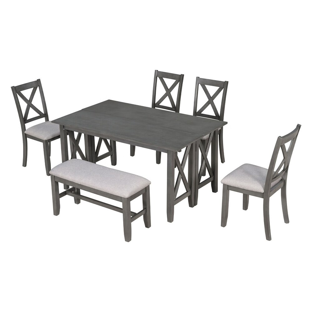 Merax 6 Piece Dining Set with Foldable Table  Bench