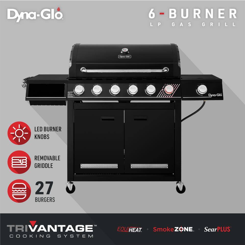 Dyna-Glo DGH563CRP-D 6-Burner Propane Gas Grill in Matte Black with TriVantage Multifunctional Cooking System