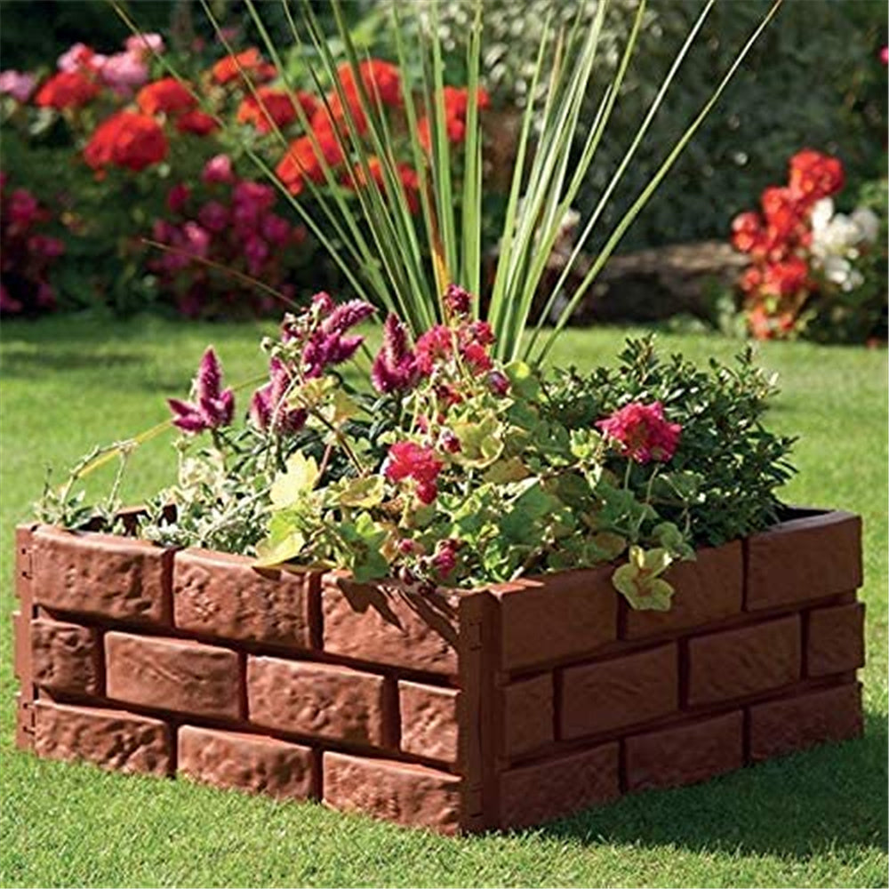 Fyeme 1Pc Terracotta Brick Effect Plastic Fence,Garden Fence Plant Border Decorations DIY Landscape Splicing Fence,Br