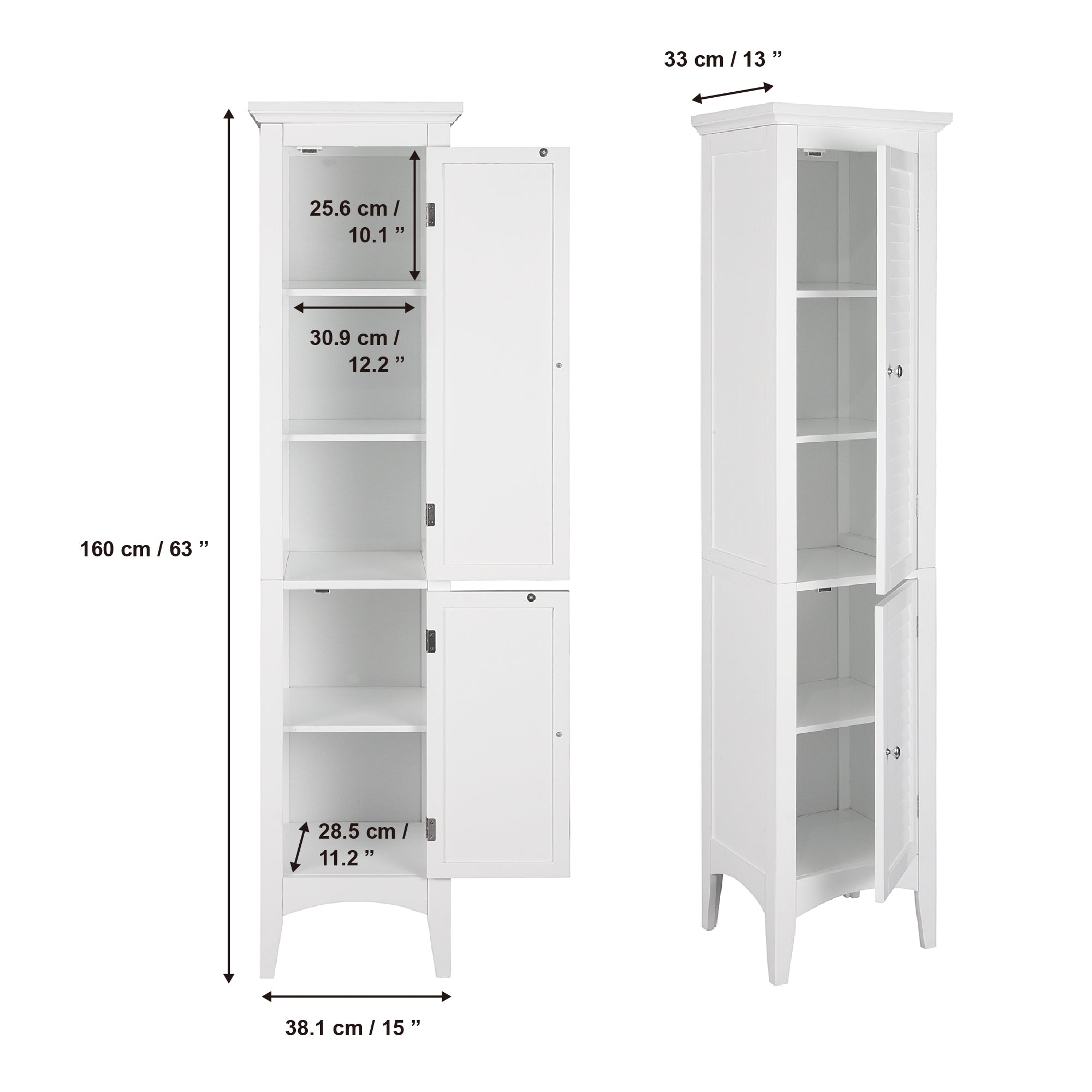 Teamson Home Glancy Wooden Tall Tower Cabinet with Storage, White