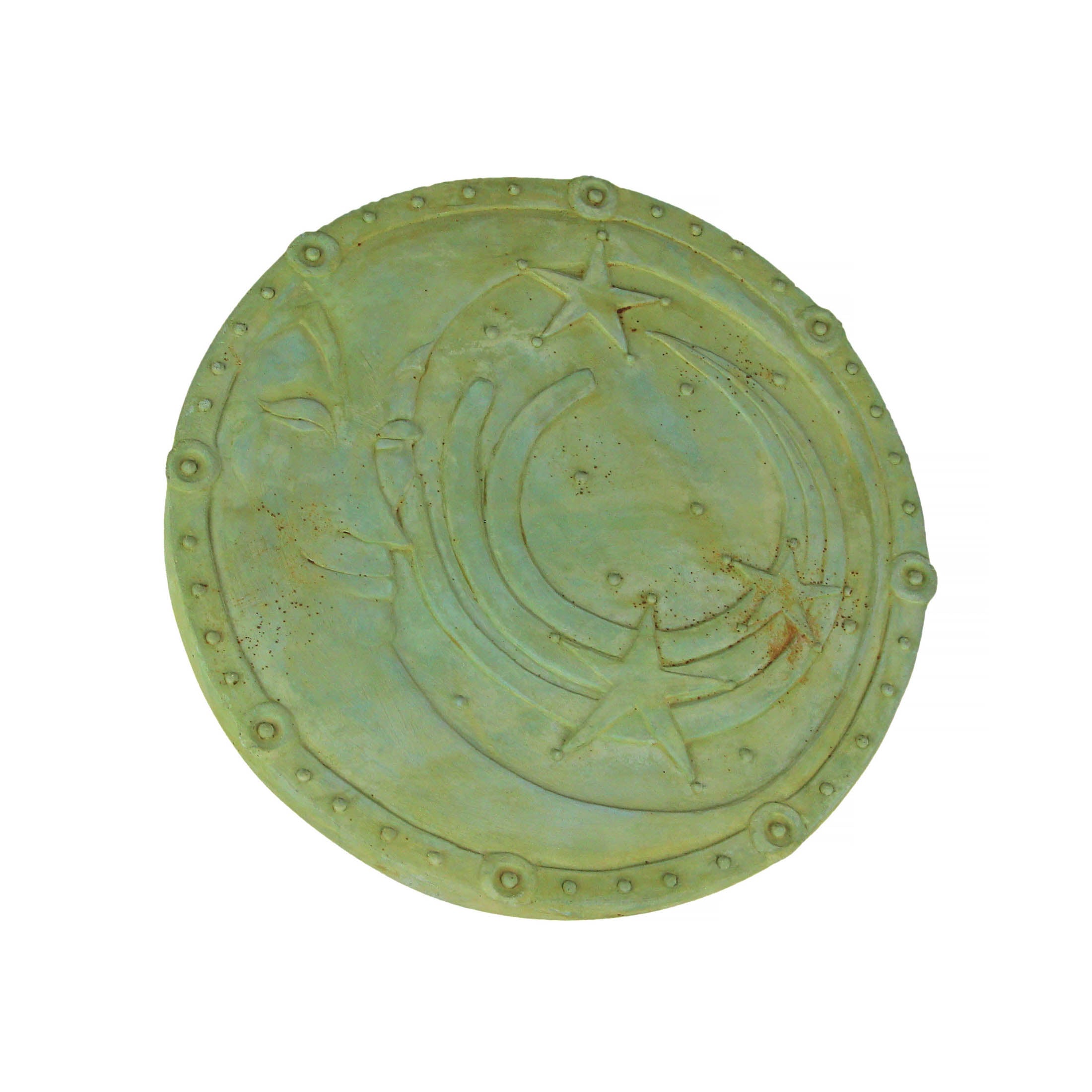 Things2Die4 Celestial Moon and Stars Design Verdigris Finish Round Cement Step Stone 10 Inch