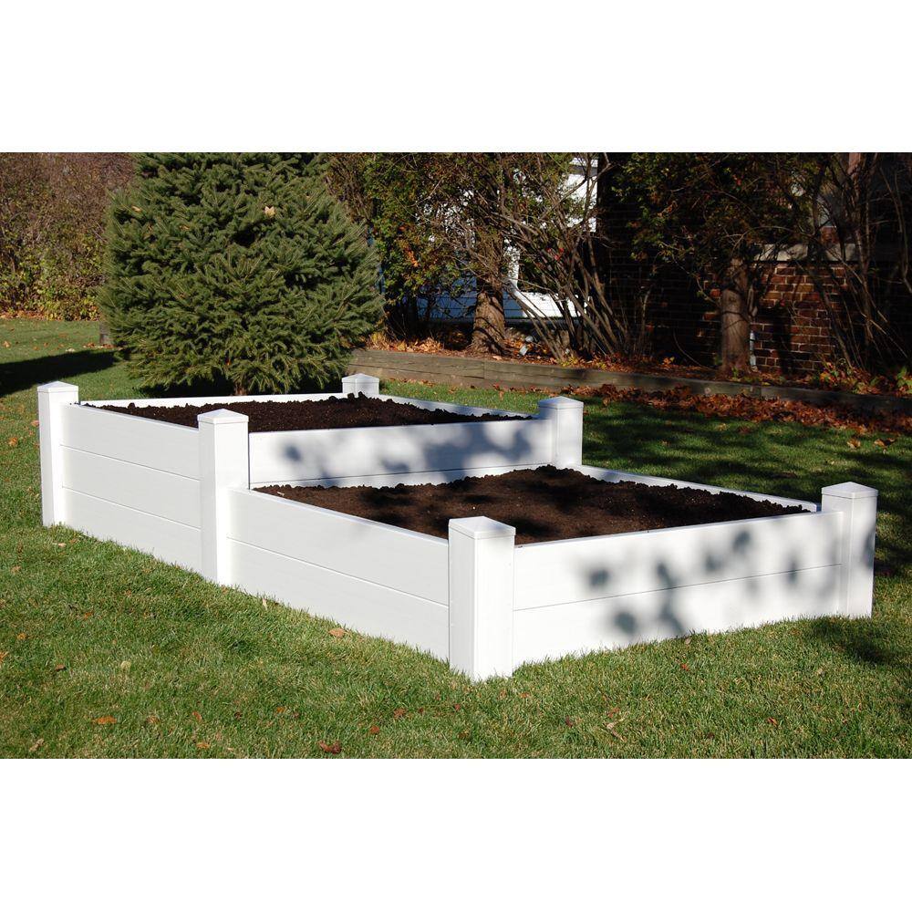 Dura-Trel 96 in. x 48 in. x 1419 in. H White Vinyl Split Level Raised Garden Bed Bed 11184