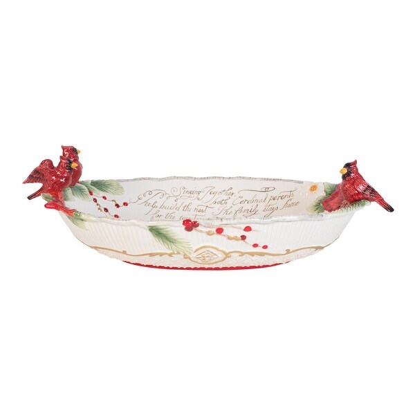 Fitz and Floyd Cardinal Christmas 19.25In Centerpiece Bowl