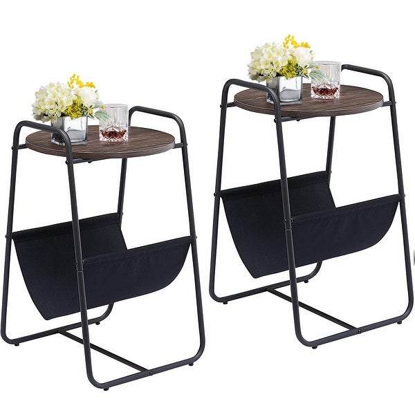 Round End Side Table， Accent Nightstand with Storage Bag(Set of 2)