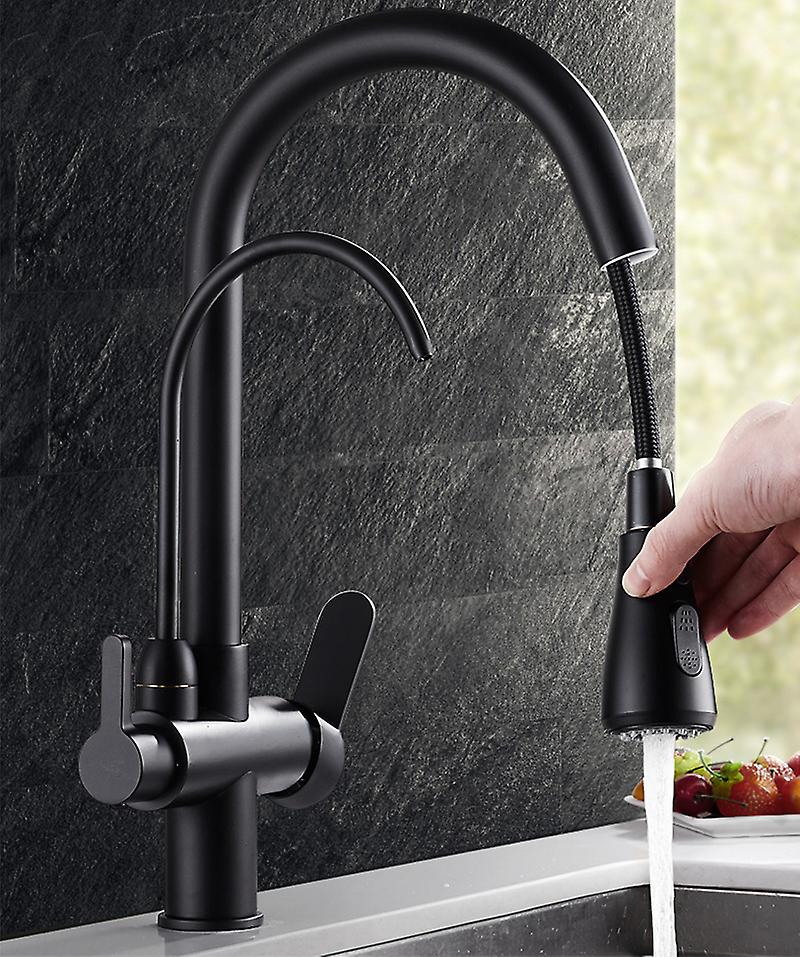 Matte Black Filtered Crane For Kitchen Pull Out Spray 360 Rotation Water Filter Faucet Three Ways Sink Mixer Kitchen Faucet