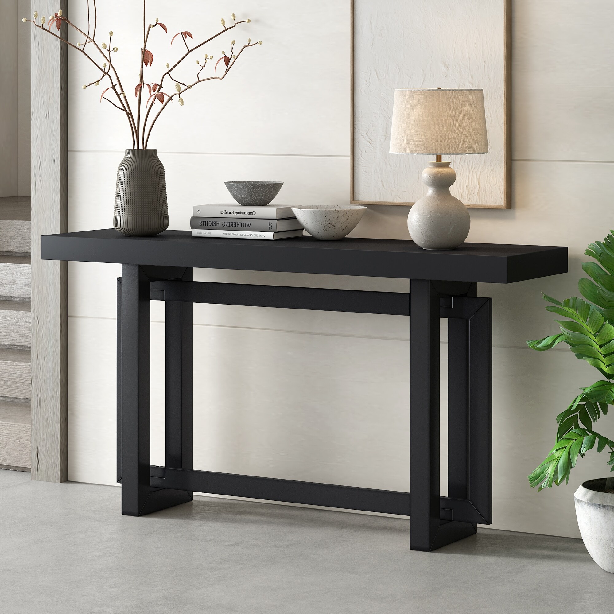 Contemporary Console Table with Industrial-inspired Concrete Wood Top