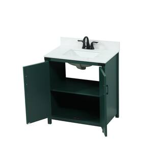 Simply Living 30 in. W x 19 in. D x 34 in. H Bath Vanity in Green with Ivory White Quartz Top SL270690MGNBS