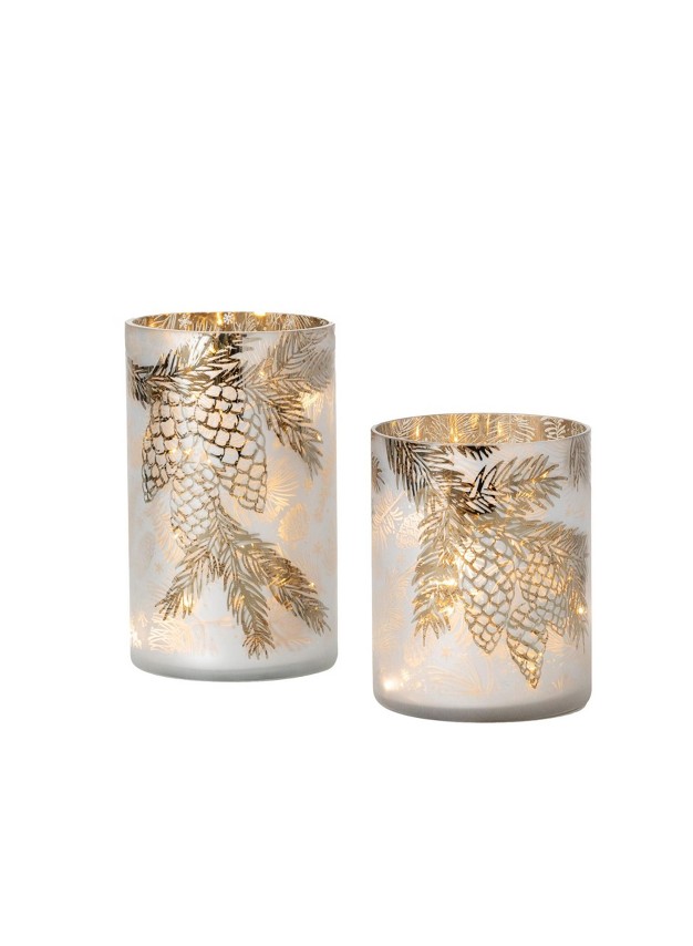 Sullivans Pinecone Glass Pillar Candle Holder Set Of 2 6 quot h amp 7 75 quot h Gold