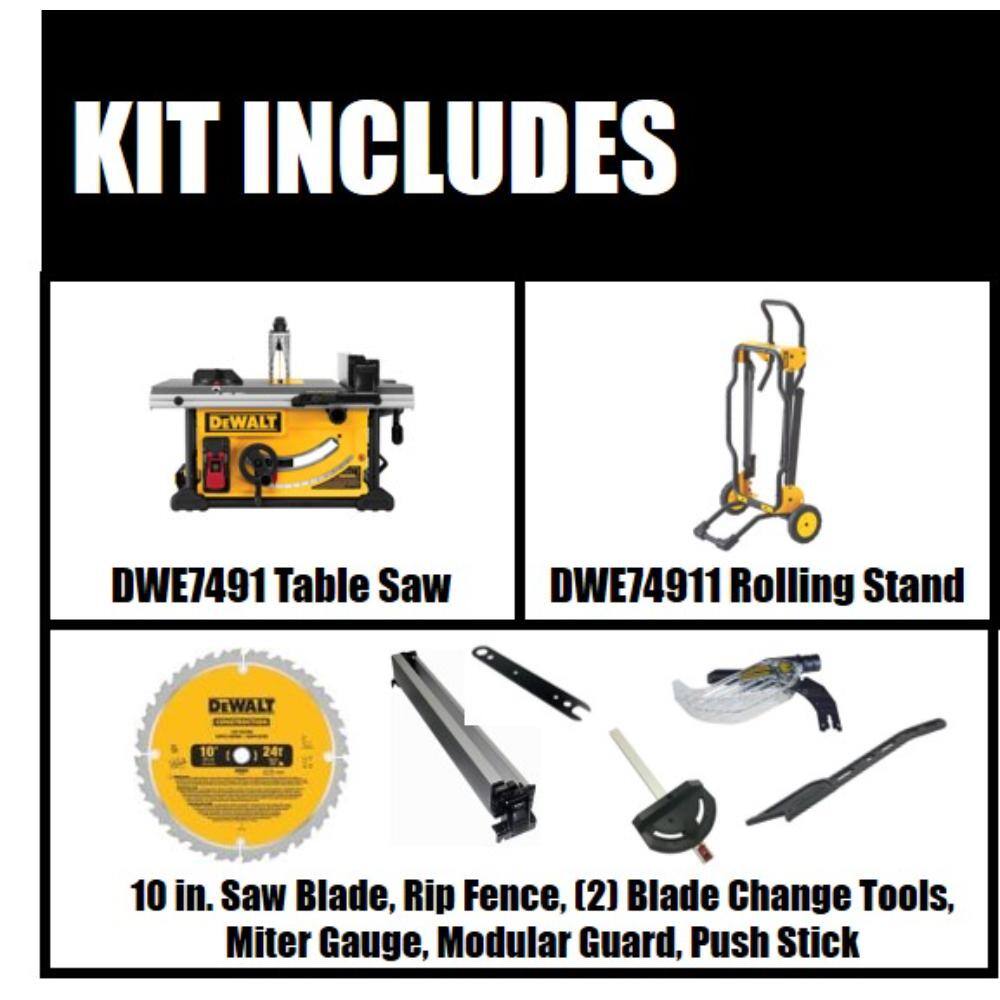 DW 15 Amp Corded 10 in. Job Site Table Saw with Rolling Stand DWE7491RS