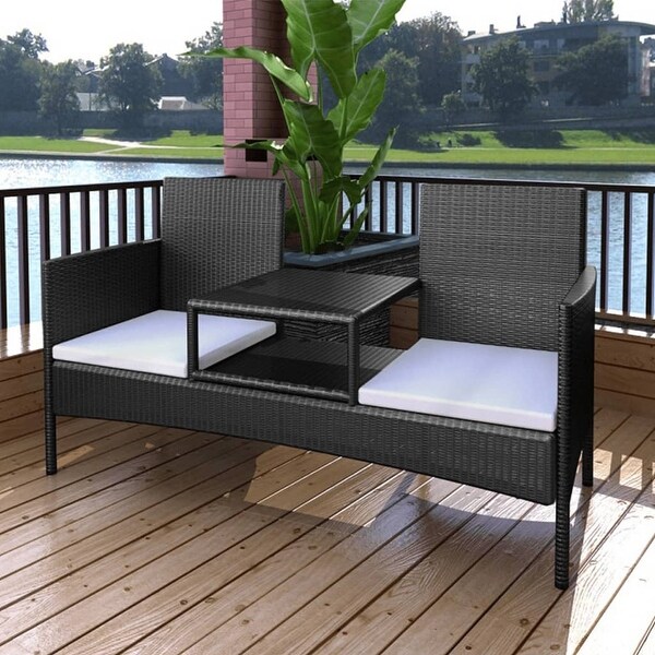 2-Seater Garden Sofa with Tea Table Poly Rattan Black - Overstock - 35110362