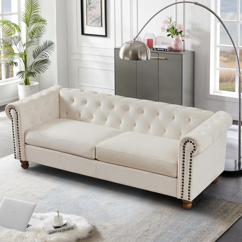 80 inch Tufted Fabric/Leather Chesterfield Sofa