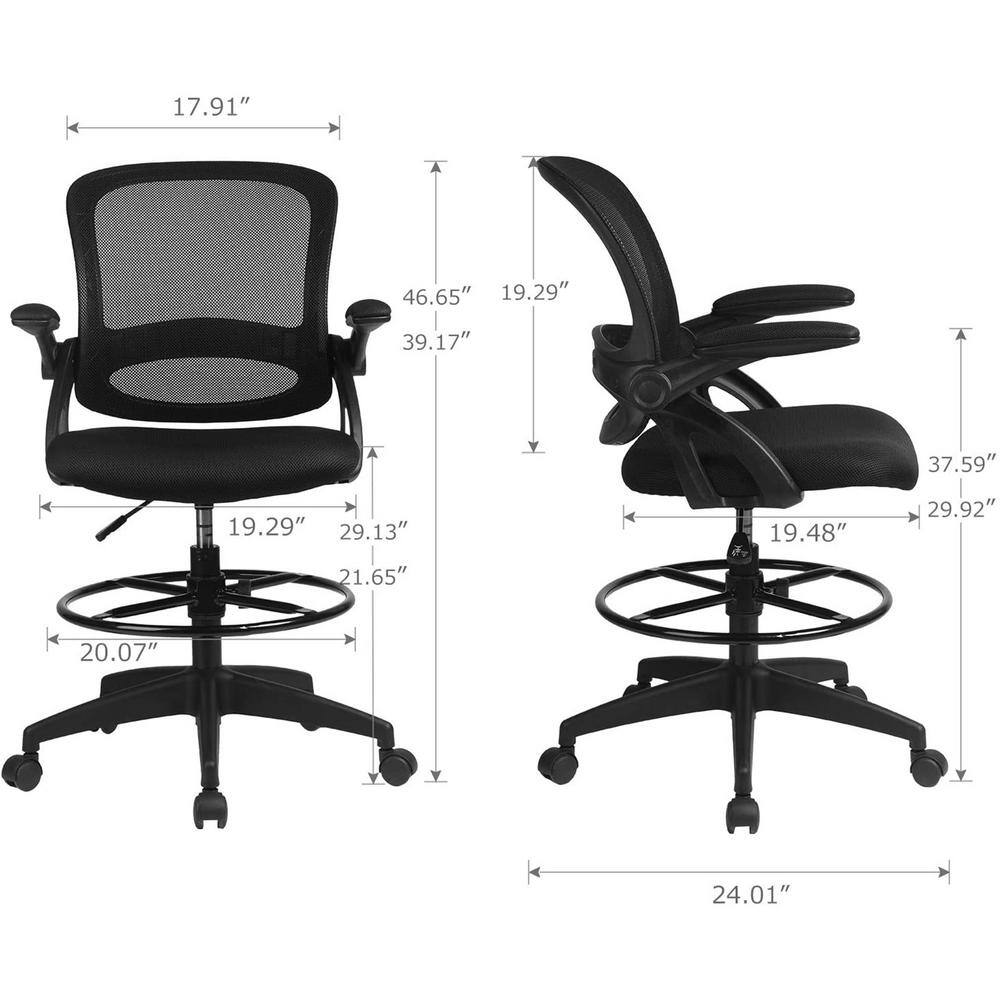 Lucklife Black Mesh Drafting Chair Tall Office Chair with Flip-up Armrests HD-CH110-BLACK