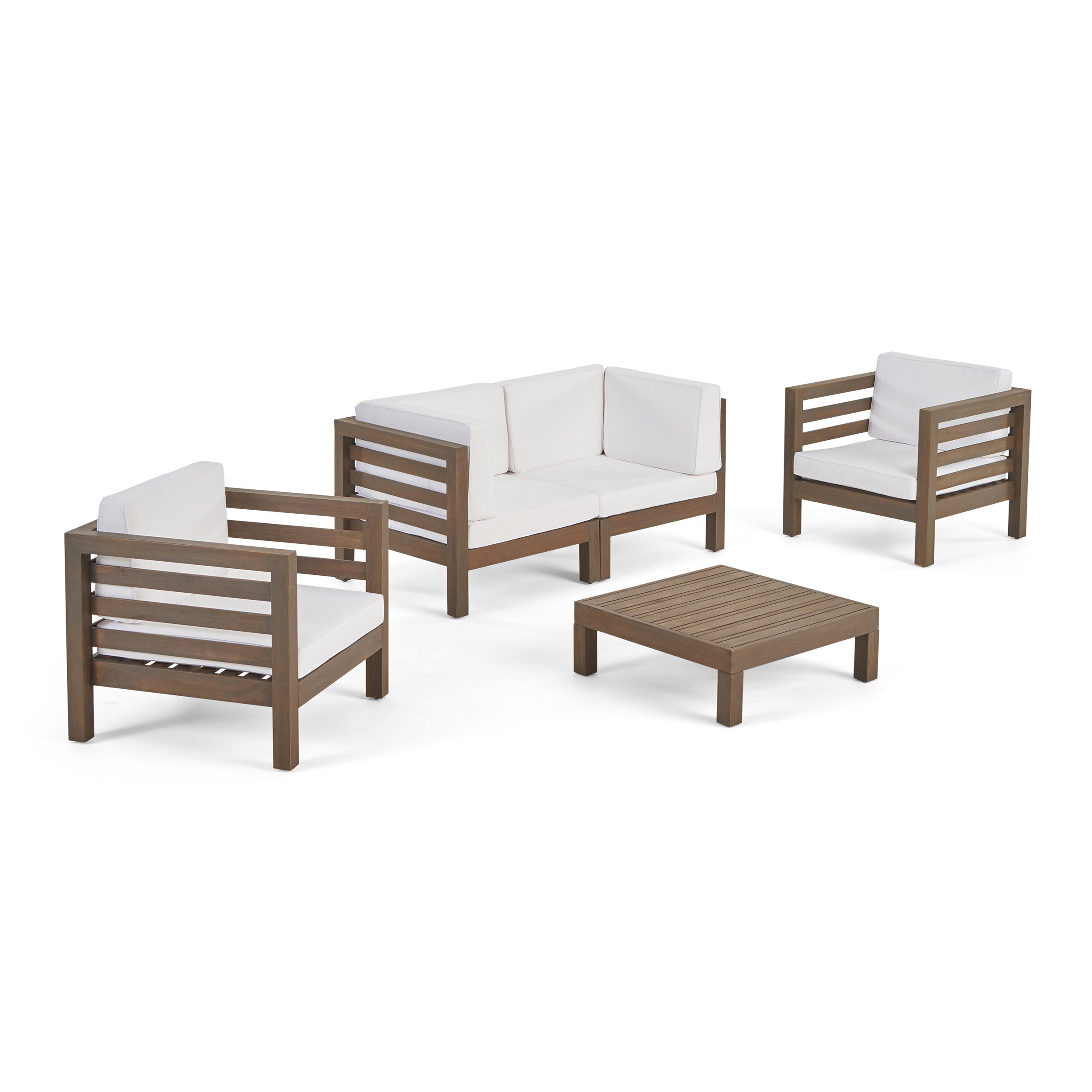 Emma Outdoor 4 Seater Acacia Wood Loveseat Chat Set