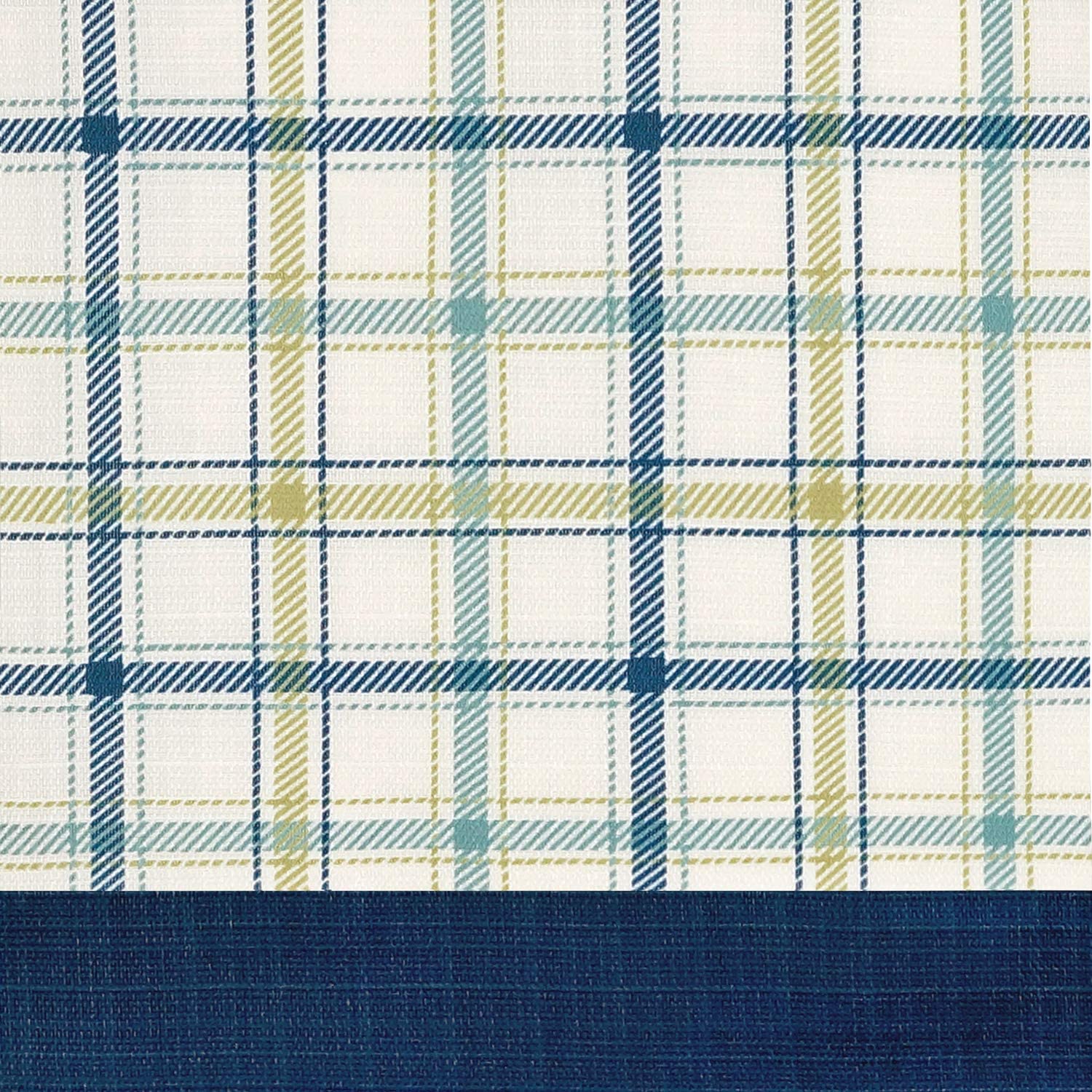 3-Piece Window Kitchen Curtain Set with Double Layer Plaid Gingham Fabric, Tier Pair Panels and Button Tab Top Valance, Navy, 24 Panel Length