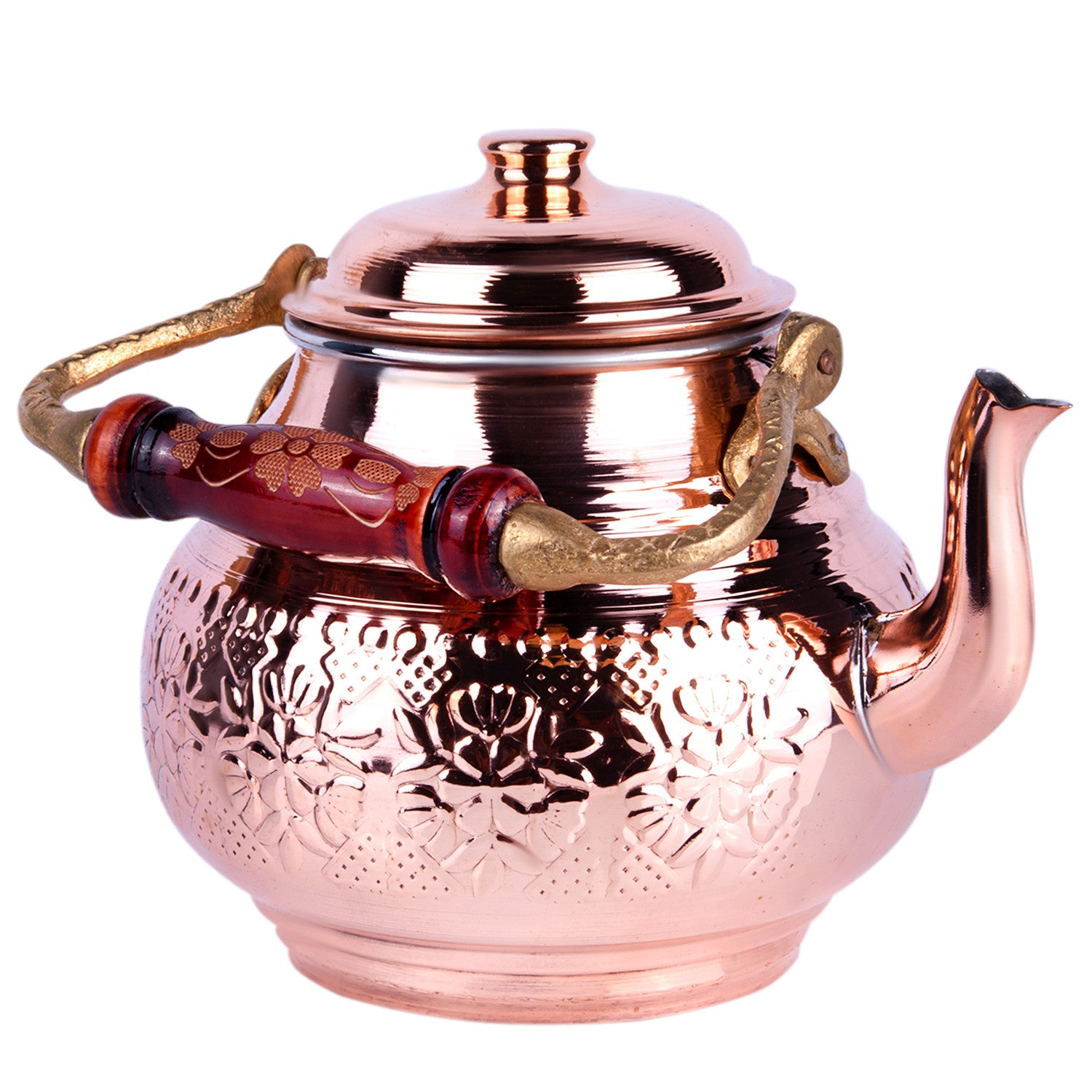 Kitchen Teapot for Loose Tea Nostalgia Copper Tea Pot with Hand Chaining Copper Tea Kettle Tea Brewer Coffee Pot Teaware (62.55 fl oz)