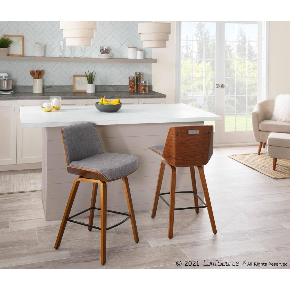 Lumisource Corazza Mid-Century Modern Walnut Wood and Light Grey Fabric Counter Stool B26-CRZZX WL+LGY