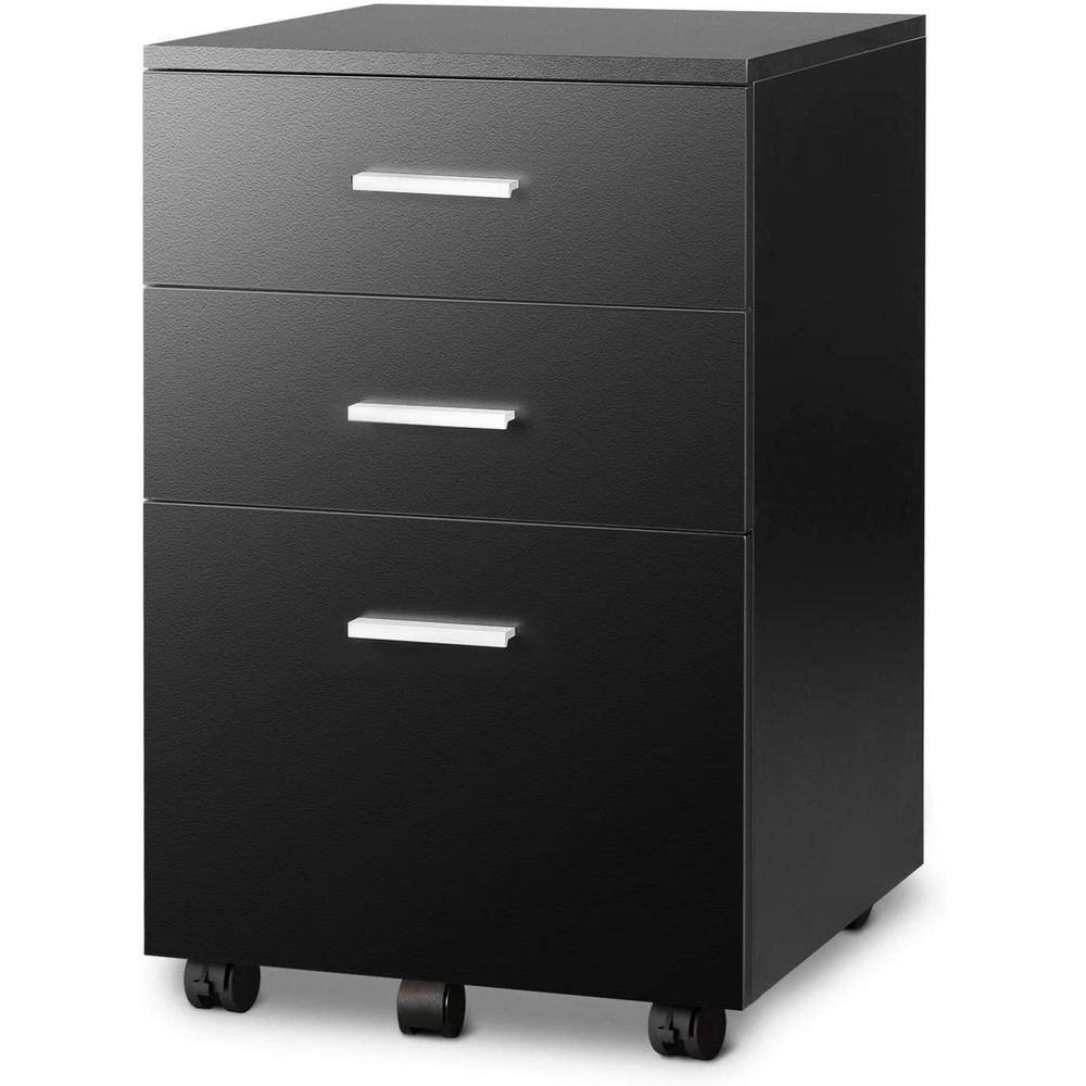 Black 3-Drawer Wood Mobile File Cabinet SN820C-184