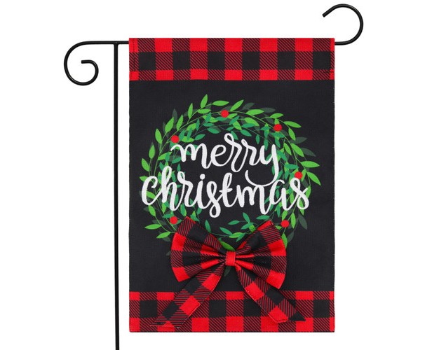 Briarwood Lane Christmas Wreath Burlap Garden Flag Checkered Plai