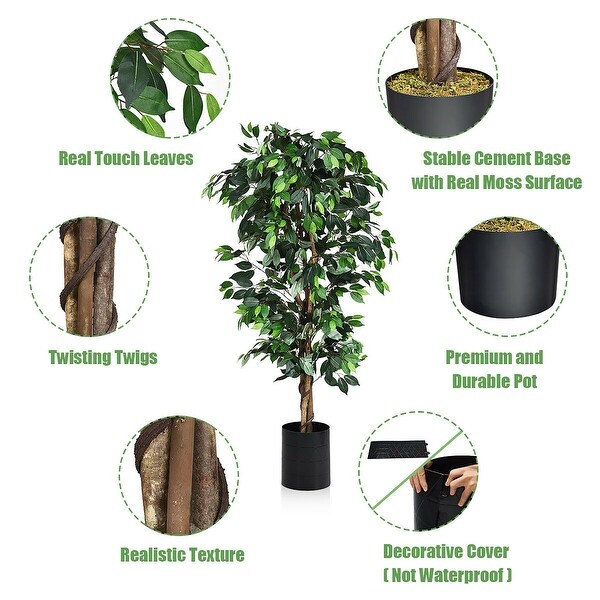 Costway 4 Feet/6 Feet Artificial Ficus Silk Tree Wood Trunks Green