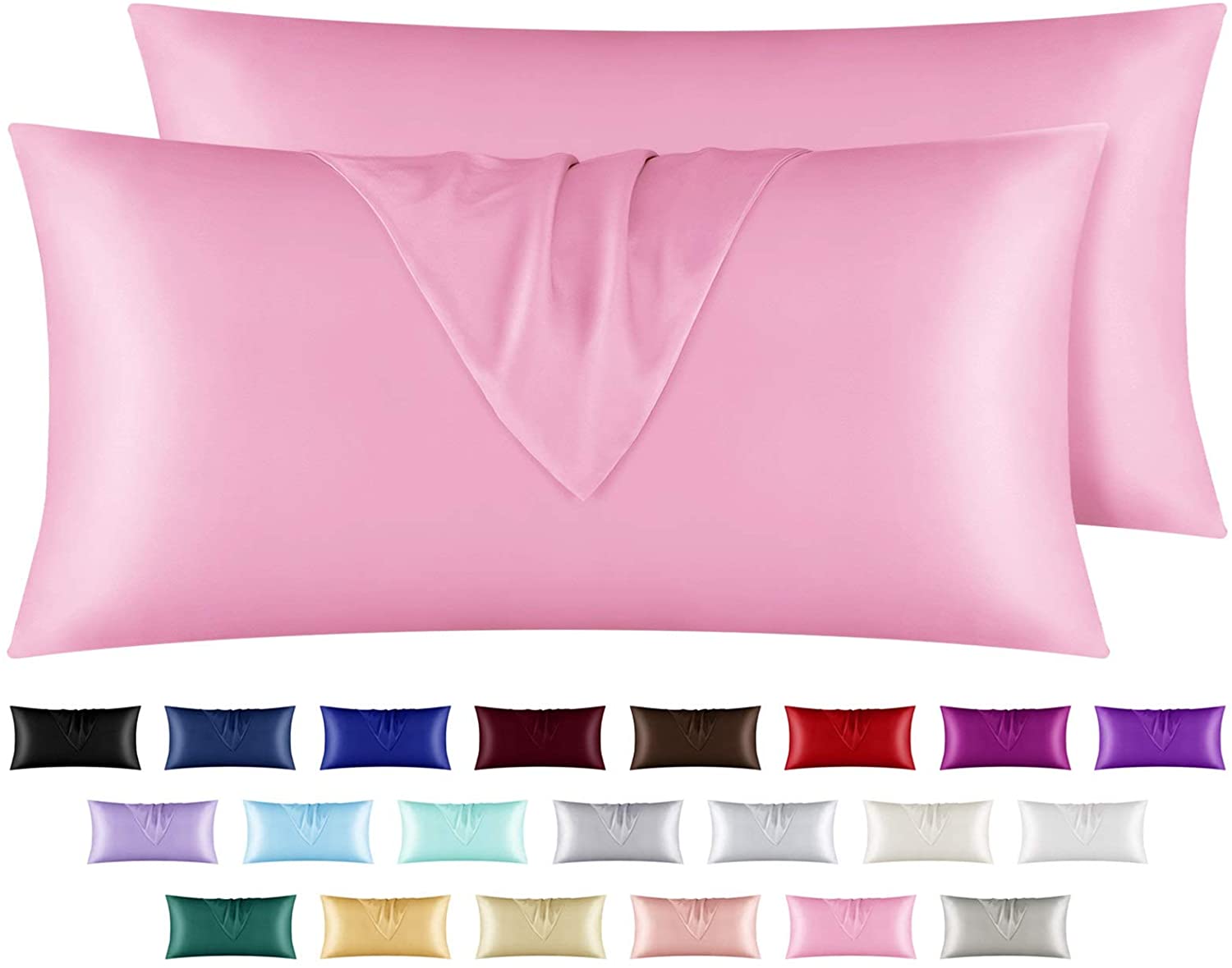 Satin Pillowcase for Hair and Skin, 2 pcs Silky Pillowcases with Envelop Closure