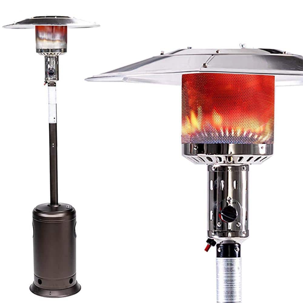 47,000 BTU Outdoor Patio Propane Heater with Portable Wheels 88 in. Standing Gas Outside Heater Brown BYY61-2