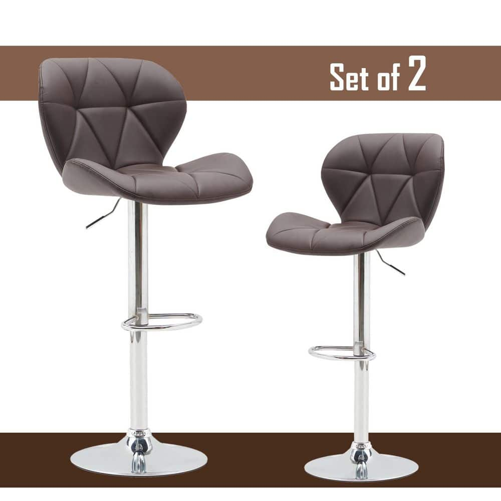 ANBAZAR 43.3in H, Brown Low Back Metal Frame 31.89 in Stool, Bar Stool with Pu Leather Seat and Footrest, Chromed Base Set of 2 WJZ-136C